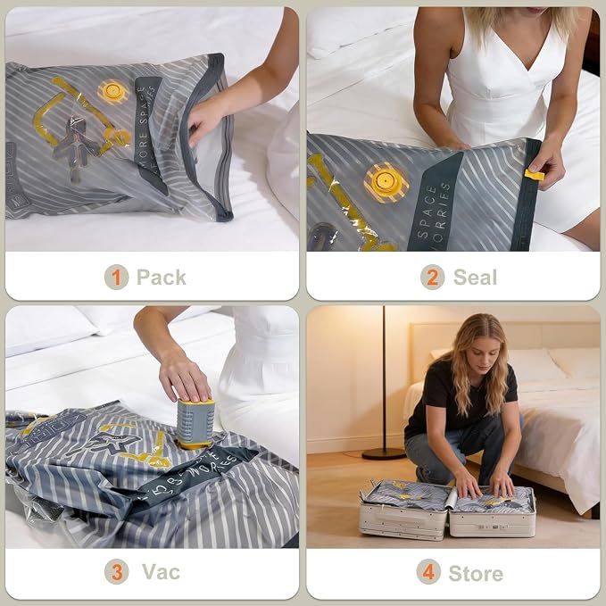 10-Pack Vacuum Bags for Travel with Wireless Rechargeable Pump, Carry-on Size Compression Packing Bags for Luggage & Suitcase, Space Saver for Clothes & Clothing, 10 Combo Travel Size, Fast 3S Vacuum - Image 6