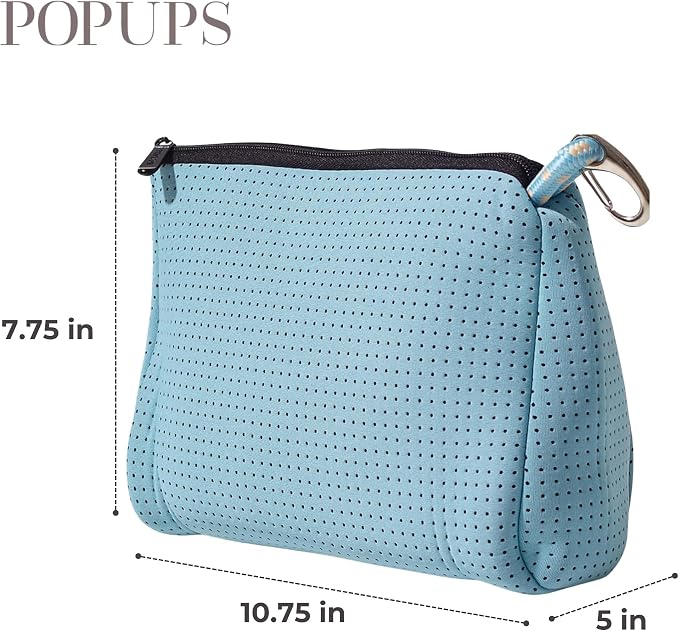 POPUPS Large Makeup Bag with Zipper - Waterproof Neoprene Cosmetic Bag 7.7 x 10.75 x 5 inches - Pouch Sky Blue - Image 3