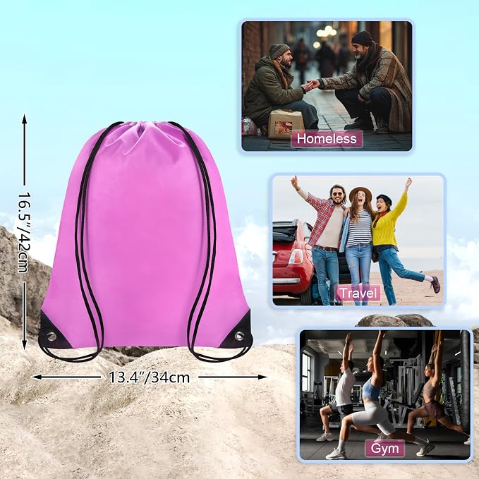 Grneric Drawstring Backpack Bulk 28 PCS Drawstring Bags String Backpack Cinch Bag Sackpack for Men Women Gym (Pink) - Image 2