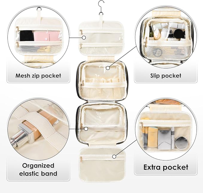 MDODO Travel Toiletry Bag for Women Hanging Water-Resistant Cosmetic Makeup Bag for Full Sized Travel Essentials Must Have (Black) - Image 3