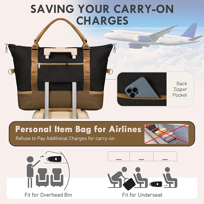 WOOMADA Weekender Overnight Bag for Women, Carry on Shoulder Travel Duffel with Shoes Compartment,Gym Bag with Toiletry Bag - Image 6
