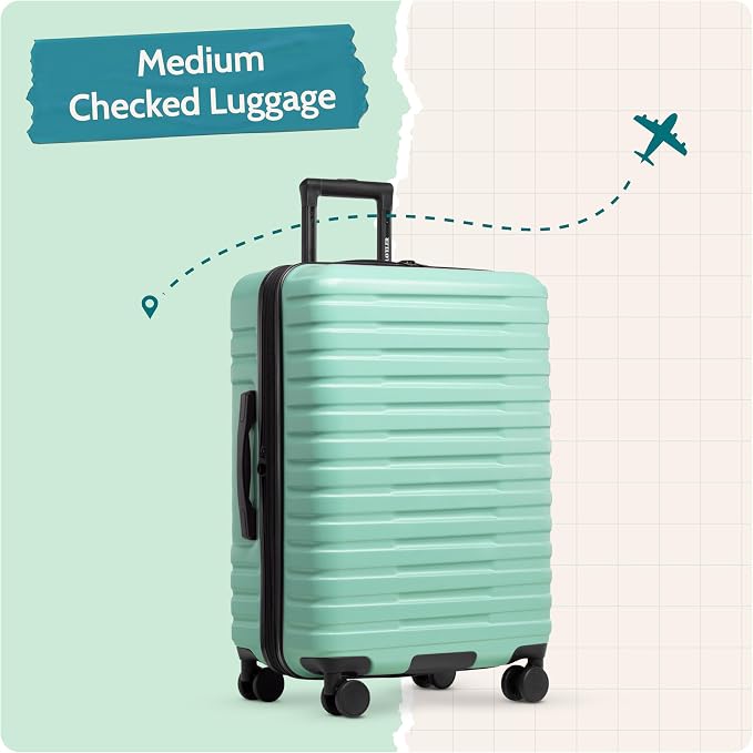 U.S. Traveler Boren Expandable Hardside Rugged Travel Luggage with 8 Spinner Wheels, Mint, Checked-Medium 26-Inch - Image 5