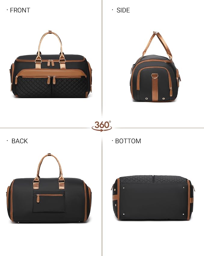 BAVERGE Convertible Garment Bag for Travel with Shoe Compartment, 2-in-1 Carry On Duffle for Hanging Clothes, Foldable Weekender Overnight Bag with Toiletry Bag - Image 7