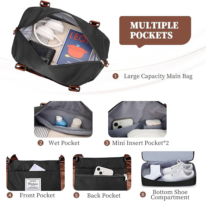 Weekender Bags for Women, Personal Item Travel Bag with Shoes Compartment | Overnight Travel Duffel Bag with Toiletry Bag, Airplane Friendly Carry-On Bag with Wet Pocket & Trolley Sleeve,Medium - Image 4