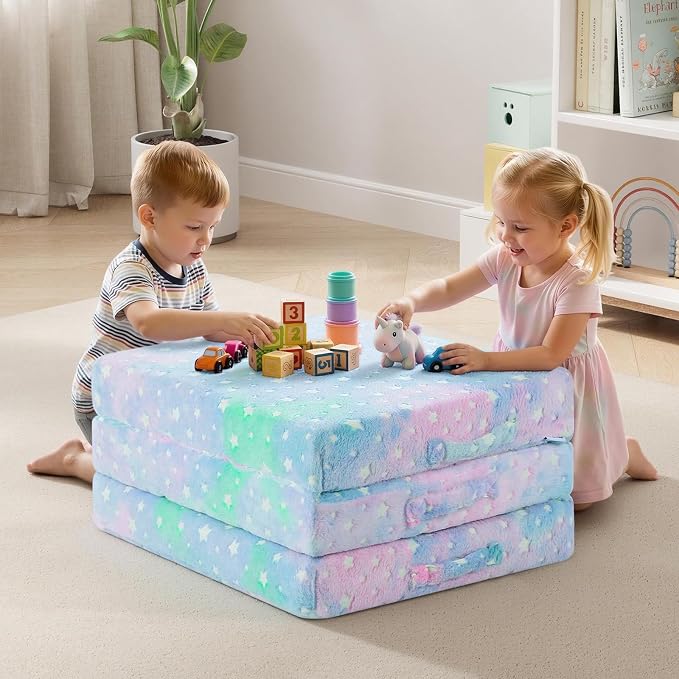 MeMoreCool Glow Star Kids Trifold Floor Mattress Futon, 57x22 Inch Colorful | Glow star trifold futon for classroom flexible seating, reading and camping - Image 5