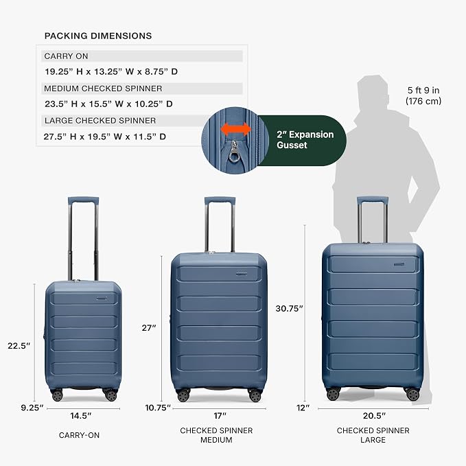 Traveler's Choice Pagosa Hardshell Expandable Luggage with Spinner Wheels, Slate Blue, 3-Piece Set (22/27/30) - Image 4