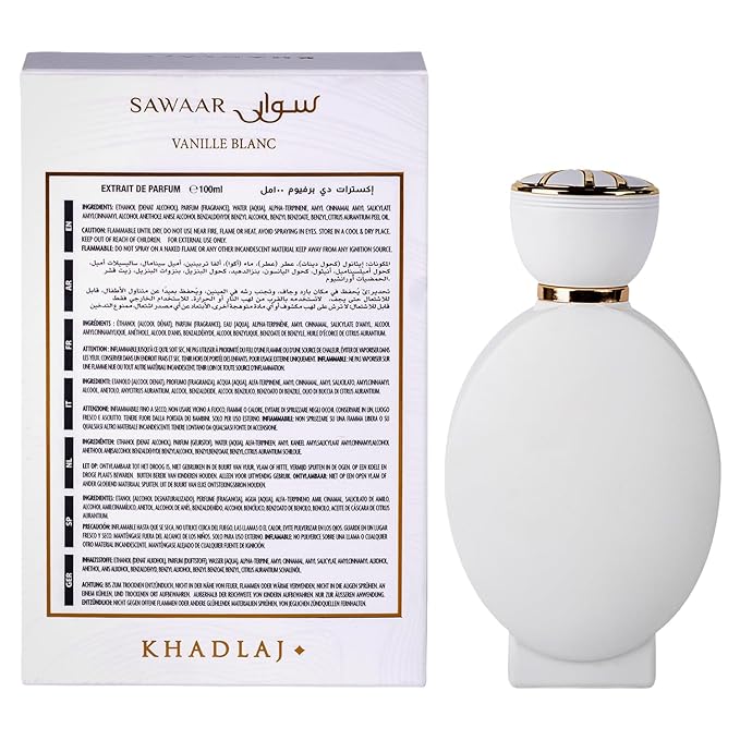 Khadlaj Sawaar Vanille Blanc – Vanilla, Sweet, Woody – Extrait de Parfum Long-Lasting Fragrance for Everyone, 3.4 Ounce / 100 ml