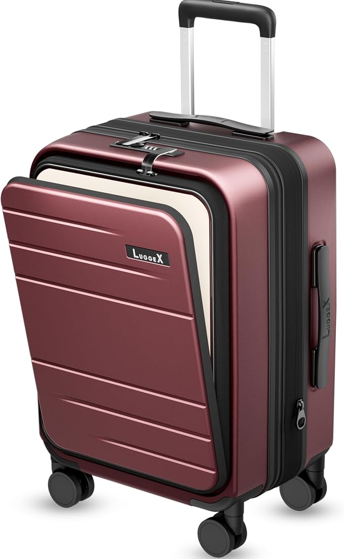LUGGEX Carry On Luggage 22x14x9 Airline Approved, Expandable Polycarbonate Suitcase with Front Pocket (FX-Core, Cherry, 20 Inch) by LUGGEXLUGGAGE