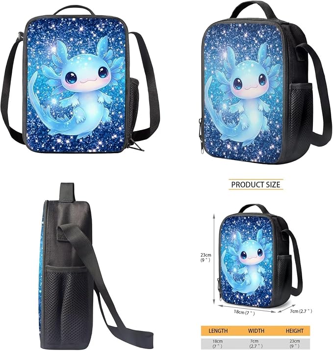 Glitter Axolotl 4-Piece Kids Backpack Set – No Extra Purchases Needed! 17'' School Bag with Insulated Lunch Bag, Pencil Case & Water Bottle Pouch, Lightweight Bookbag for Girls Age 6-12 - Image 5