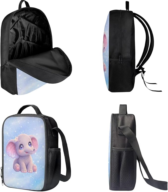 Forchrinse Cute Elephant Backpack for Girls 17 Inch School Bag with Lunch Box Pencil Case Kids Bookbag School Backpacks 5th 6th Grade Elementary Kindergarten Preschool Daypack - Image 5
