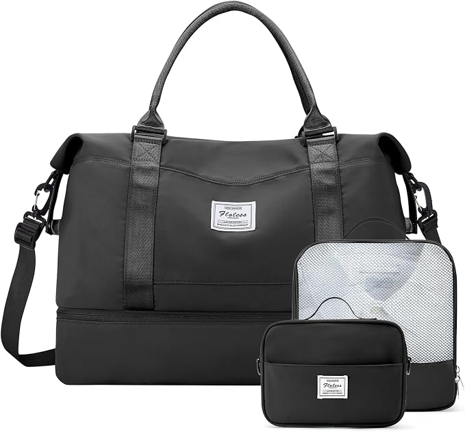 Weekender Bags for Women, Carry-On Overnight Travel Duffel Bag | Travel Bag with Shoes Compartment & Toiletry Bag, Extra Large, 3 Pcs Set by SYCNB