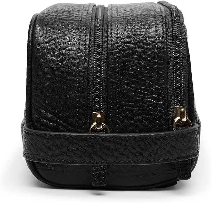 Leatherology Premium Ebony Leather Toiletry Bag – Small Double Zip Dopp Kit – Full Grain Leather Travel Organizer with Water-Resistant Lining – Compact Grooming Bag for Men or Women - Image 3