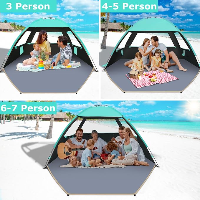 Gorich Beach Tent Sun Shelter for 3/4/6/8/10 Person with UPF 50＋ UV Protection, Lightweight & Easy Setup Beach Shade Canopy, Portable Beach Shade Tent Beach Cabana - Image 7