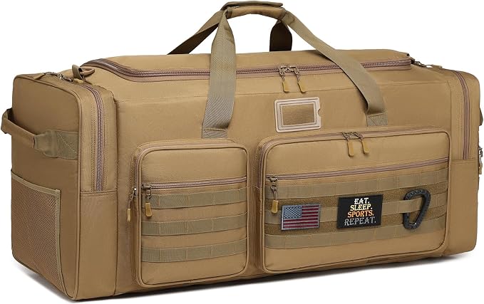 130L Extra Large Duffle Bag for Men, Heavy Duty Duffle Bag for Travel, Large Sports Gym Equipment Bag for Hockey Football Soccer Baseball Basketball & Team training, 130L, Brown by HAMBOLY