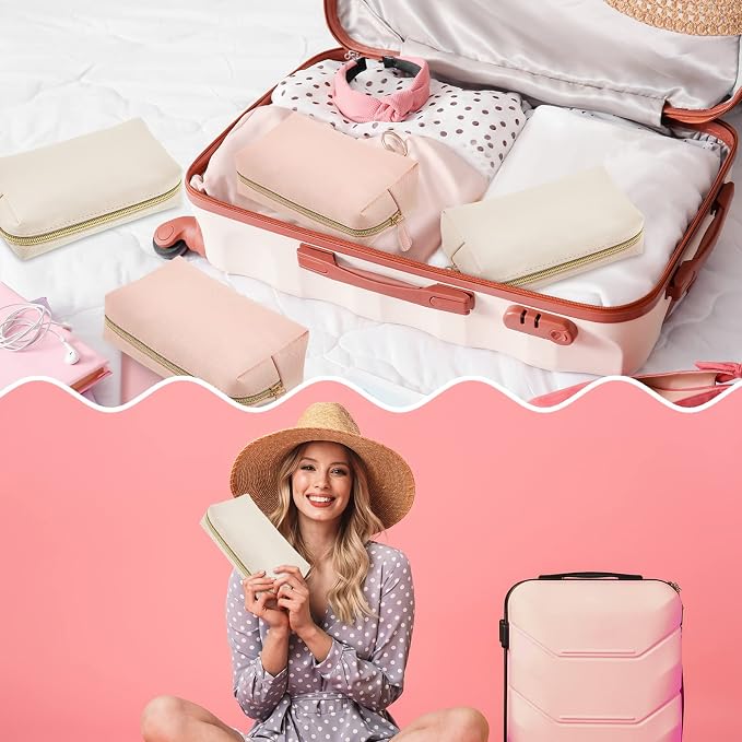 24 Pcs Preppy Makeup Bag PU Leather Cosmetic Bag with Zipper Plain Cosmetic Pouch Waterproof Toiletry Makeup Pouch for Women Bridal Shower Favors Traveling Organizer(Light Pink, Beige) - Image 6