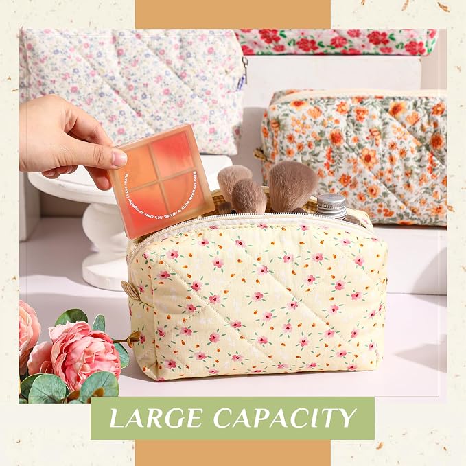 Paterr 10 Pcs Quilted Makeup Bag Bulk Cotton Floral Cosmetic Bag Women Girls Bridesmaid Gifts Cute Makeup Pouch Coquette Aesthetic Travel Toiletry Organizer(Classic Style,7.87 x 4.72 x 3.15 Inches) - Image 4