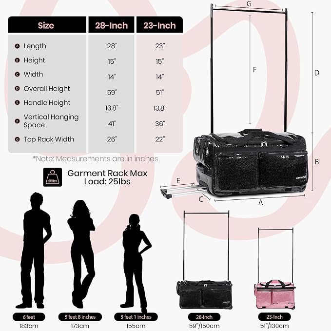 Fanwoli 23" Dance Bag with Garment Rack | Glittering Waterproof Fabric & Upgraded Stable System | Shine-Bright Collection | Ideal Competition Duffle Bag for Dancer Athlete Livestreamer | Sparkle Black - Image 6