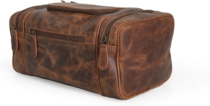 (13 inch Extra Large) Real Full Grain Leather Toiletry Bag for Men, Dopp kit with Waterproof Lining, Toiletries Organizer, Grooming Travel Bag Pouch, Bathroom Shaving Kit Zipper Bag - Image 10