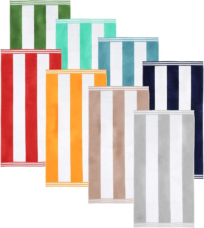Superior Cotton Striped Beach Towels, Colorful Towels for Adult, Kid, Pool, Swimming, Sand, Travel, Large Oversized, Absorbent, Fast Drying, Bath Basics, Cabana Collection, Set of 6, Taupe - Image 5