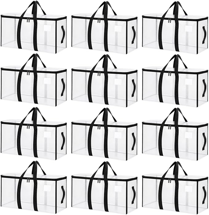 Songrey Heavy Duty Moving Bags, 12 Pack Large Storage Bags with Zipper & Handles, Waterproof Totes Bags for Clothes Packing, Moving, College Supplies, Home Organization by Unknown