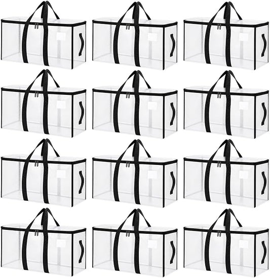 Songrey Heavy Duty Moving Bags, 12 Pack Large Storage Bags with Zipper & Handles, Waterproof Totes Bags for Clothes Packing, Moving, College Supplies, Home Organization by Unknown