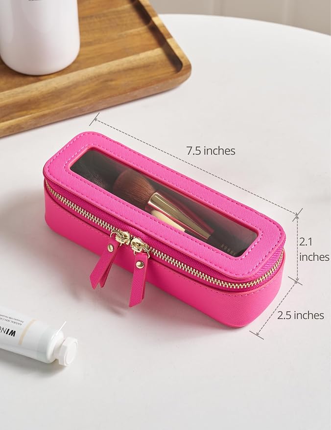Popvibe Slim Makeup Brush Bag Travel Clear Toiletry Bag for Women Cute Make Up Bag for Traveling Cosmetic Bag Organizer Waterproof Tansparent Beauty Makeup Case Hot Pink - Image 5
