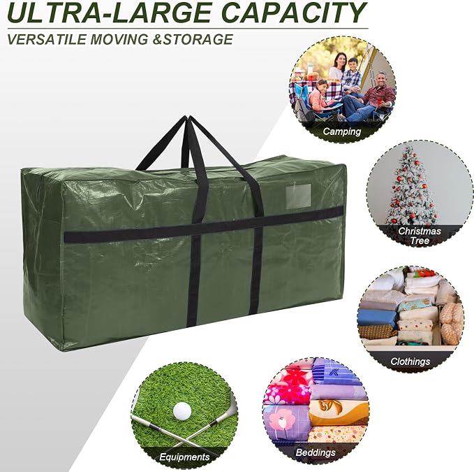 Windyun 6 Pack 69 Gallon Extra Large Moving Bags XXL Heavy Duty Storage Bag with Strong Zipper Handle Jumbo Big Tote Box Foldable for College Dorm Travel Clothes Duffle Blanket Pillow(Army Green) - Image 4