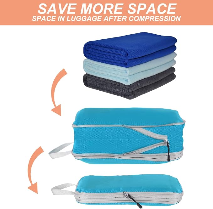 PATIKIL Compression Packing Cube for Travel, 5 Set Waterproof Travel Packing Cube Compression Nylon Luggage Organizer Bags Shoe Bag for Suitcases Backpack, Sky Blue - Image 4