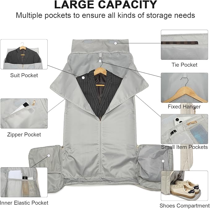 seyfocnia Carry On Garment Bag for Women, Convertible Travel Garment Bag, 2 in 1 Hanging Suitcase Suit Business Travel Bag Overnight Bag, White Brown - Image 3