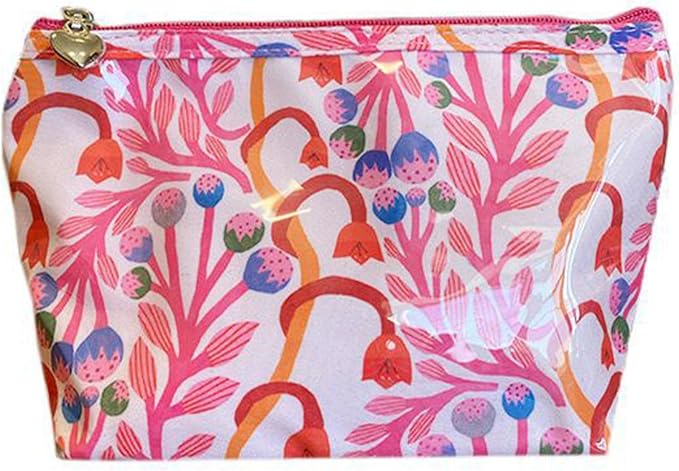Jacaranda Living Artisan Cosmetic Bag, Handmade in South Africa, Small Waterproof Makeup Pouch with PVC Lining, Premium Travel Cosmetic Bag - Strawberry Vine Print by JacarandaLiving