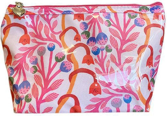 Jacaranda Living Artisan Cosmetic Bag, Handmade in South Africa, Small Waterproof Makeup Pouch with PVC Lining, Premium Travel Cosmetic Bag - Strawberry Vine Print by JacarandaLiving