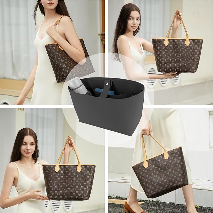 Vegan Leather Tote Bag Organizer Insert,Multi-Pocket Purse Organizers,with 15-Inch Laptop Compatible with LV Neverfull MM、Saint Laurent Tote and More(L) - Image 7