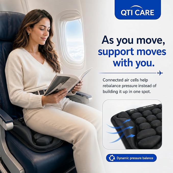 Airplane Seat Cushion, Air-Cell Travel Cushion for Long Flights, Inflatable Portable Seat Pad with Built-in Pump for Air Travel, Car, Office Chair and Wheelchair - Image 2