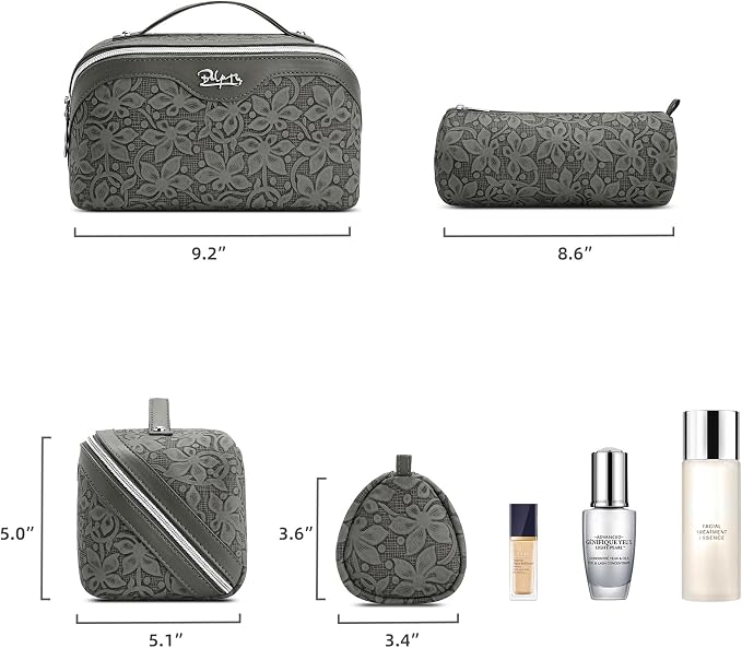 BOYATU Travel Makeup Bag Cosmetic Bags for Women: Large Capacity 3 Pcs Set Make up Bag with Compartments - Waterproof Vegan Leather Toiletry Organizer Bags with Handle (Z-62Grey) - Image 5