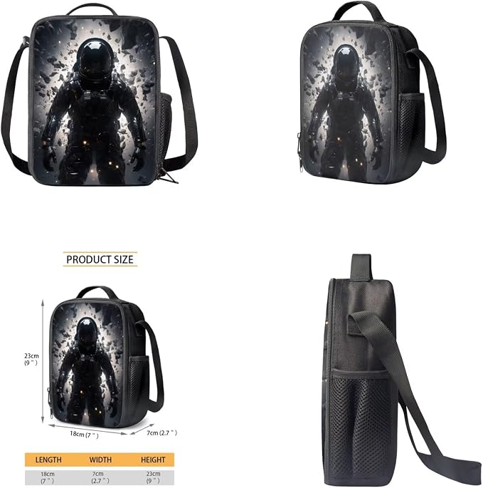 Astronaut Backpack for Kids Boys Backpack with Lunch Box Water Bottle Carrier with Strap and Pencil Case Pouch 4PCS Set Sturdy Bookbag with Front Pocket for School 17" Lightweight School Bag - Image 4