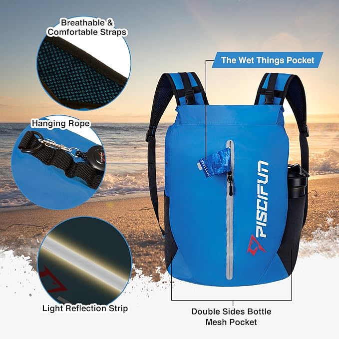 Piscifun Dry Bag Waterproof, Lightweight Dry Backpack Roll-Top Sealed with Waist Pouch and Phone Case Keeps Gear Dry Inside for Kayaking, Boating - Image 3