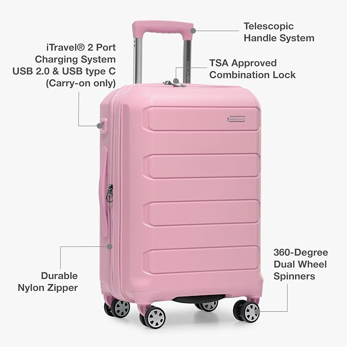 Traveler's Choice Pagosa Hardshell Expandable Luggage with Spinner Wheels, Pink, 2-Piece Set (22/27) - Image 7