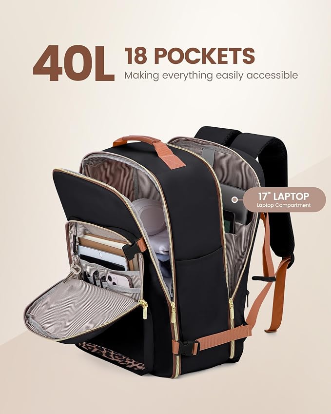 LOVEVOOK 40L Travel Backpack Flight Approved Carry on Backpack,3 Packing Cubes,Waterproof Personal Item Travel Bag,TSA Carry on Luggage Suitcase Travel Essentials,Gifts for Women & Men,fits 17" Laptop - Image 3