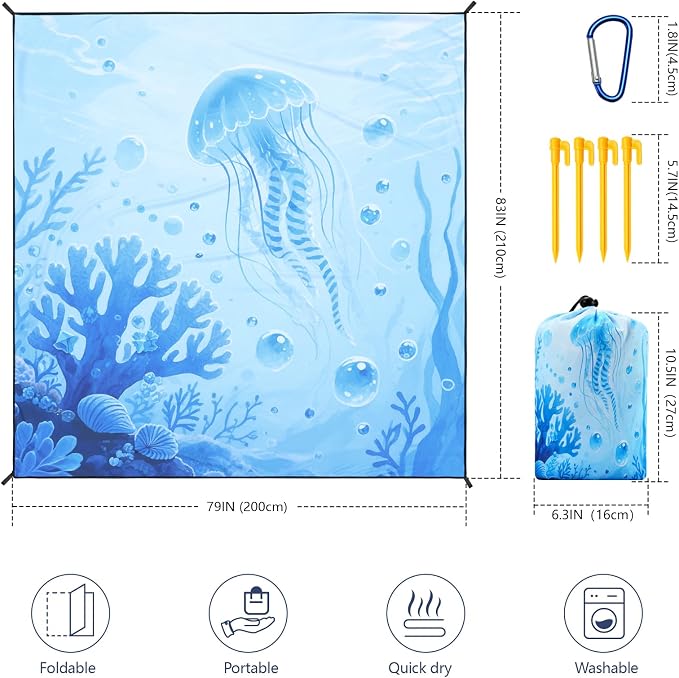 WIWIGO Beach Blanket Waterproof Sandproof Beach Mat 79" X 83"/10'x9'for 2-8 Adults Quick Drying Outdoor Picnic Mat Beach Accessories for Travel, Camping, Hiking - Image 2