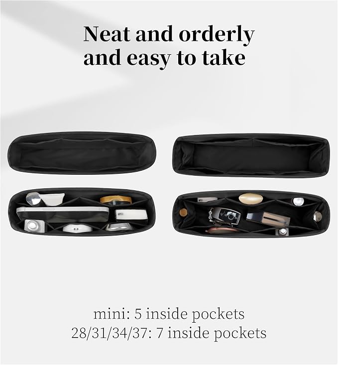 Purse Organizer Insert for Jypsiere 28, Lightweight & Soft Satin Bag Insert with Pockets for Women, Ideal for Travel, Shopping, and Daily Use, Multicolor Options(Black, J-28) - Image 2
