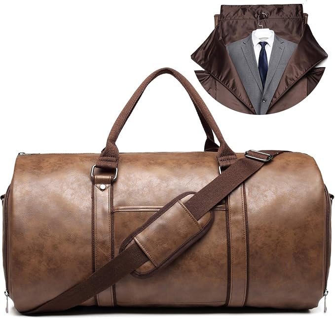BOLOSTA Carry on Garment Bags for Travel Leather Garment Duffle Bag Convertible Mens Suit Travel Bags with Shoe Compartment,Waterproof,Perfect for Business Travel/Husband Gifts (Brown) by BOLOSTA