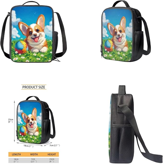 Cute Corgi Dog Backpack for Girls Boys Backpack with Lunch Box Water Bottle Holder and Big Pencil Case 4PCS Set 17" Bookbag with Front Pocket for School Sturdy School Bag for Kids Elementary - Image 4