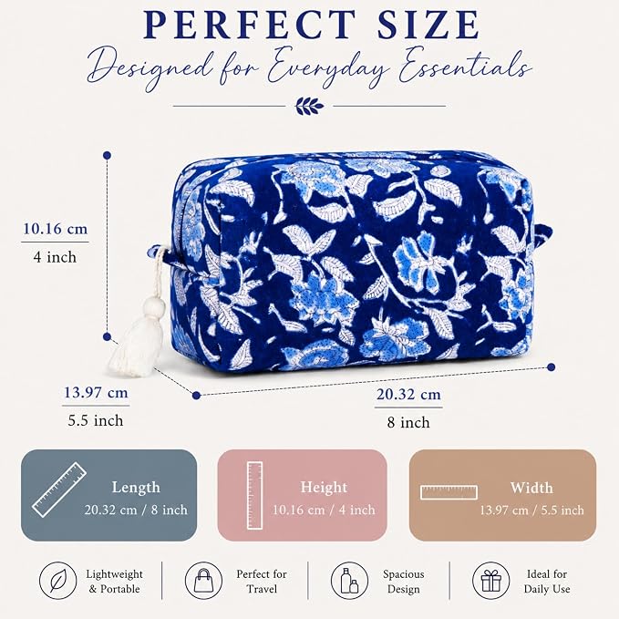 Huar Travel Makeup Bag- Large Capacity Cosmetic Bags for Women - Water Resistance Lining Portable Pouch & Open Toiletry Bag - Perfect Girls Makeup Organizer for Travel Essentials (Velvet Blue) - Image 6