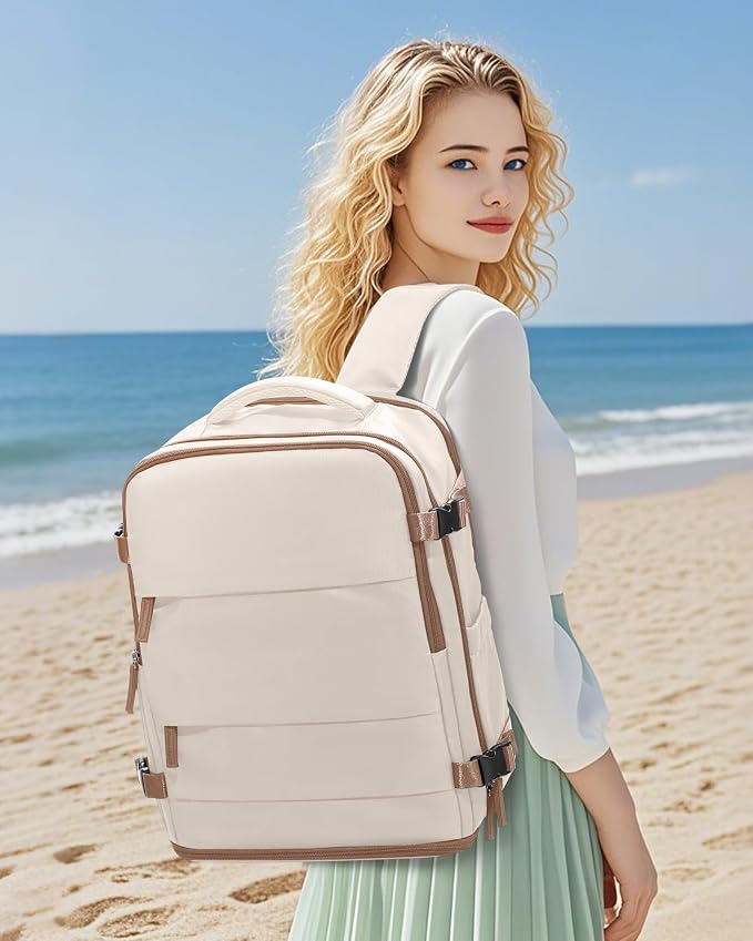 coowoz Travel Backpack Carry On for Women Man Gym Backpacks with Laptop Compartment Mochila de Viaje Teacher Personal Item Backpack Rucksack Airplane Accessories Must Haves Beige Brown - Image 8