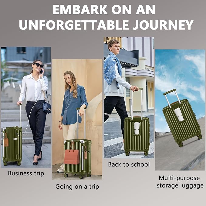 Joyway 20in Carry On Luggage with Cup Holder and USB Port, 25% Expandable Capacity, Smart Suitcase with Anti Slip Wheels and Handbag, Perfect for Men and Women 3 Piece Set DarkGreen - Image 9