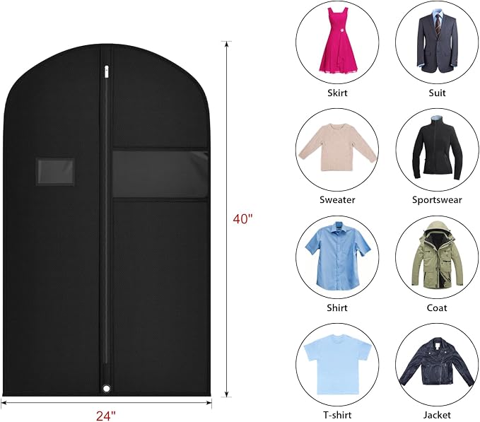 Univivi 10 Pack Suit Bags Garment Bag for Men Storage, 40-Inch Suit Bags for Closet Storage with Clear Window and ID Card Holder for Suit Jacket, Skirt, Shirt and Coat - Image 2