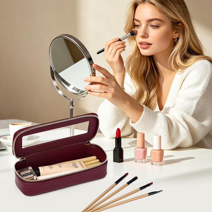 Travel Makeup Set, Burgundy, L+M+SLIM | Waterproof, Transparent Cosmetic Bag, Toiletry Bag, Makeup Brush Case with Zipper, Car Essentials for Women - Image 5