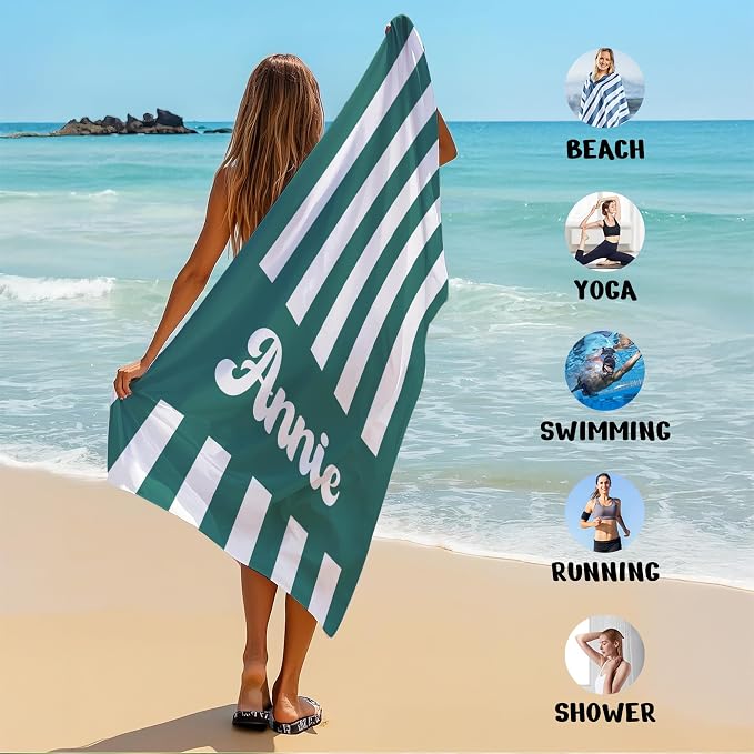 JML Personalized Beach Towel with Name, Custom Cabana Stripe Beach Towel, Customized Microfiber Pool Towel, Quick Dry & Absorbent Swim Towel for Adult,Mother's Day, Birthday, Summer Holiday,Vacation - Image 6