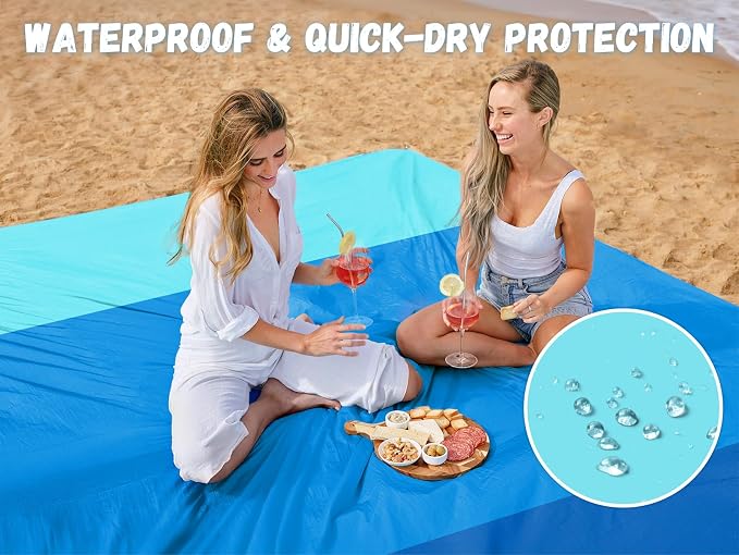 AlphaBeing Beach Blanket Waterproof Sandproof, Extra Large Beach Mat for 1–8 Adults, Oversized Picnic Blanket with 4 Stakes & Storage Bag, Essential Beach Gear for Travel - Image 3