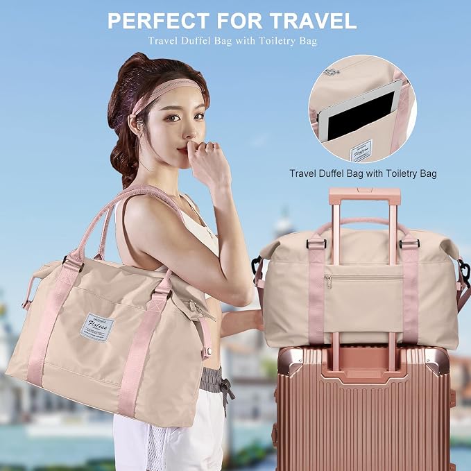 Travel Duffel Bag, Carry On Overnight Weekender Bags for Women | Travel Bag with Wet Pocket & Trolley Sleeve, For Spirit Airlines 18x14x8 Personal Item Bag - Image 2